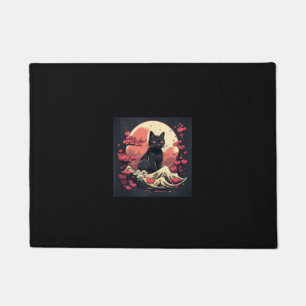 Felpudo Mystical Sakura Night_ Black Cat con Luna llena