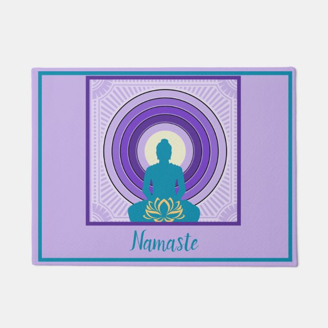 Felpudo Namaste Buddha Meditación Yoga Bienvenida Espiritu (Anverso)