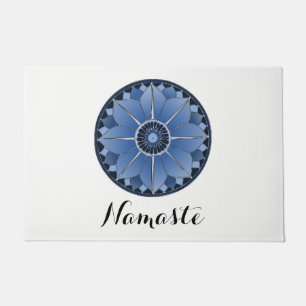 Felpudo NAMASTE Flor Azul Espiritual Loto Mandala Blanco