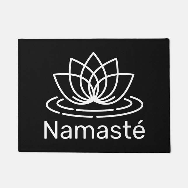 Felpudo Namasté lotus flower modern black & white welcome (Anverso)