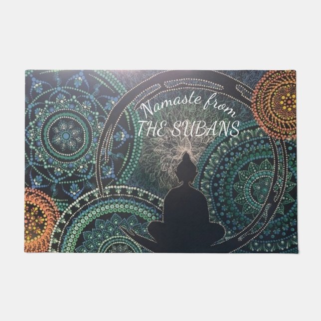 Felpudo NAMASTE Personalizado Buda Dot Mandala Doormat (Anverso)