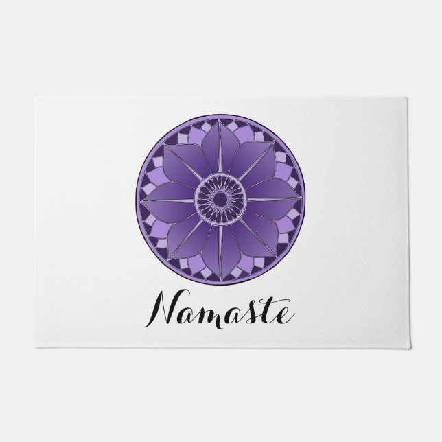 Felpudo NAMASTE PurpleFlower Spiritual Lotus Mandala Blanc (Anverso)