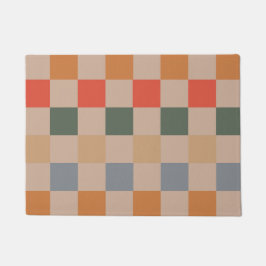Felpudo Naranja azul beige Brown Checkered Gingham Pattern