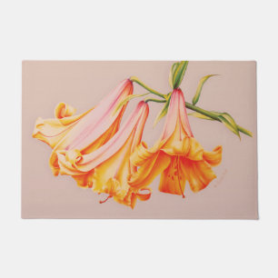 Felpudo Naranja bell lilies arte fino flor botánica