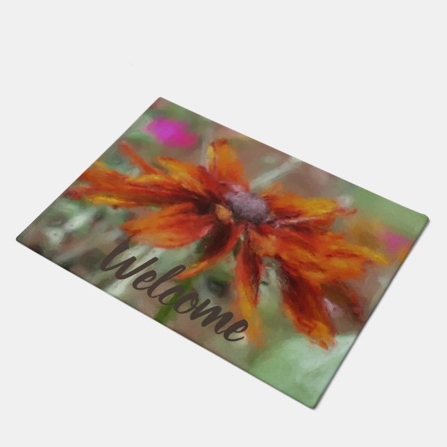 Felpudo Naranja Black Eyed Susan Flower Art Welcome (Angular)