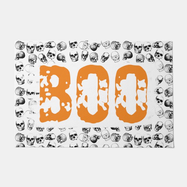 Felpudo Naranja Boo Halloween Spooky Skull Pattern (Anverso)