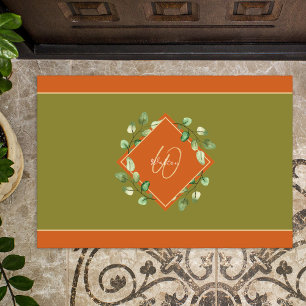Felpudo Naranja de hojas de otoño y temporada monogramada 