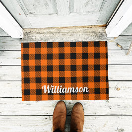 Felpudo Naranja de moda Otoño Halloween Buffalo Plaid
