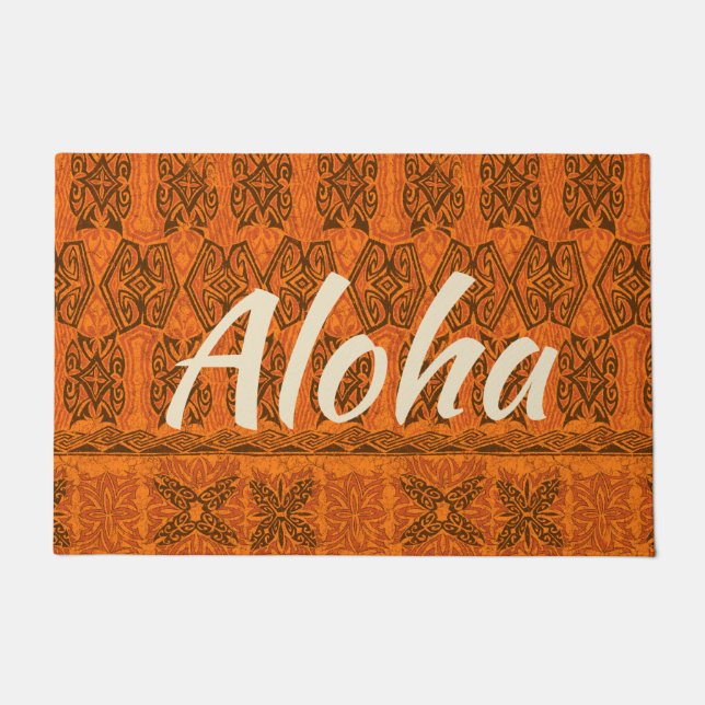 Felpudo Naranja del Haena Beach Hawaiano Primitive Tapa Al (Anverso)