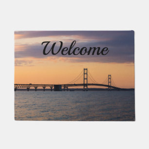Felpudo Naranja Dusk Mackinac Bridge Welcome Doormat