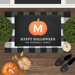 Felpudo Naranja feliz Personalizado de calabaza inicial