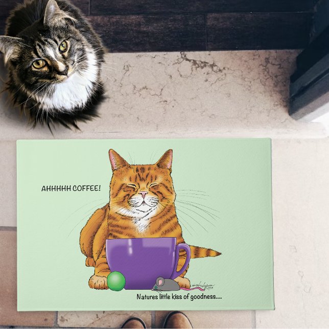 Felpudo Naranja Ginger Coffee Cat Funny (Subido por el creador)