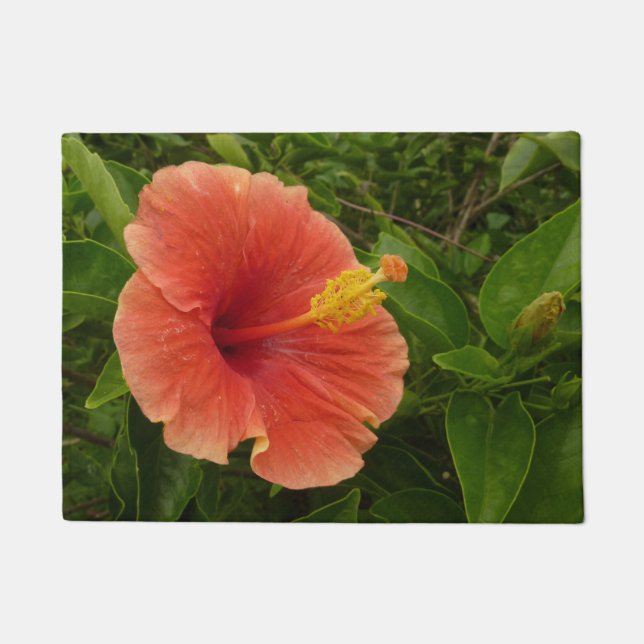 Felpudo Naranja Hibiscus Flower Tropical Floral (Anverso)