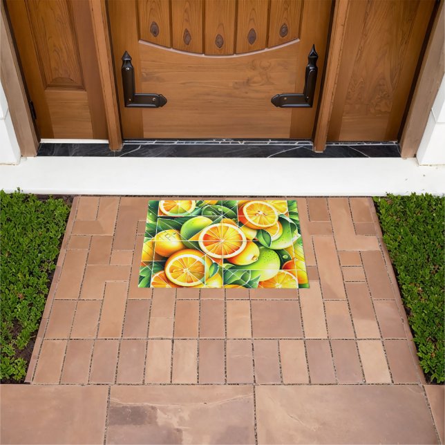 Felpudo Naranja Limón Botánico Cítrico Geométrico (Exterior)