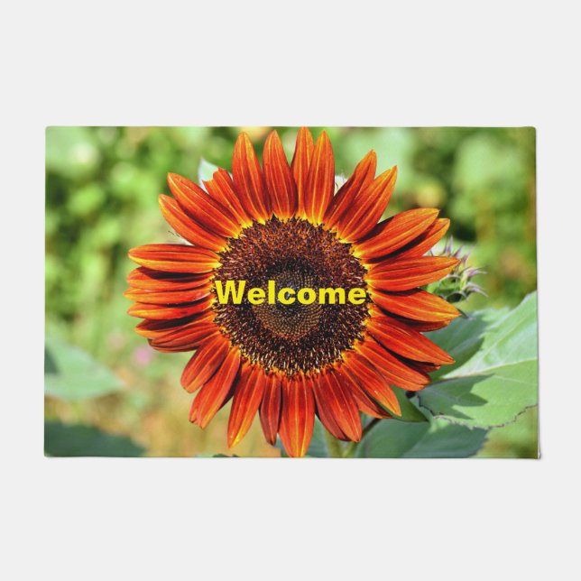 Felpudo Naranja Profundo Sunflower Welcome Mat (Anverso)