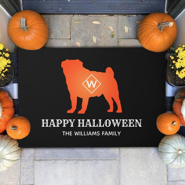 Felpudo Naranja Pug Happy Halloween Personalizado Nombre d (Subido por el creador)