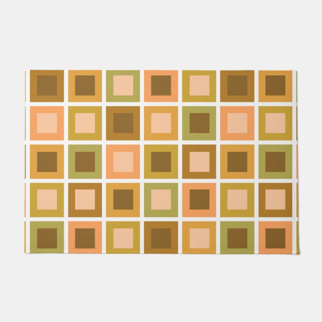 Felpudo Naranja Quemado del patrón de mosaicos retro de lo (Anverso)