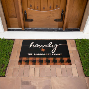 Felpudo Naranja quemado Howdy Buffalo Plaid