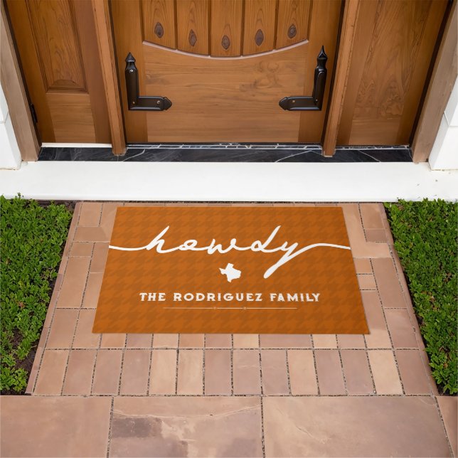 Felpudo Naranja quemado Howdy Houndstoth (Exterior)