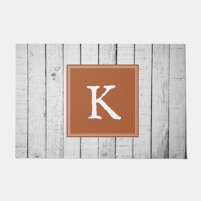 Felpudo Naranja quemado Monograma Rústico Doormat (Anverso)