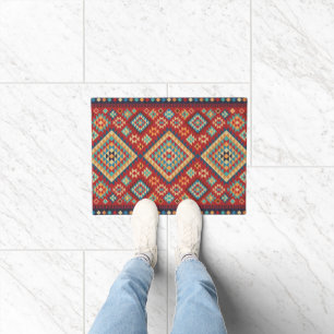 Felpudo Naranja Verde azulado azul rojo Kilim oriental ama