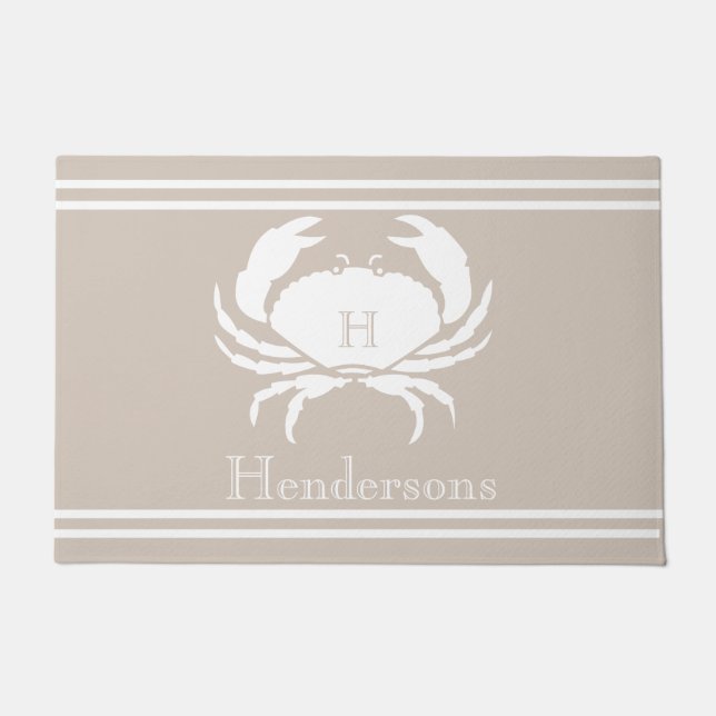 Felpudo Nauta Sand Tan Taupe Blanco Cangrejo Monograma Nom (Anverso)