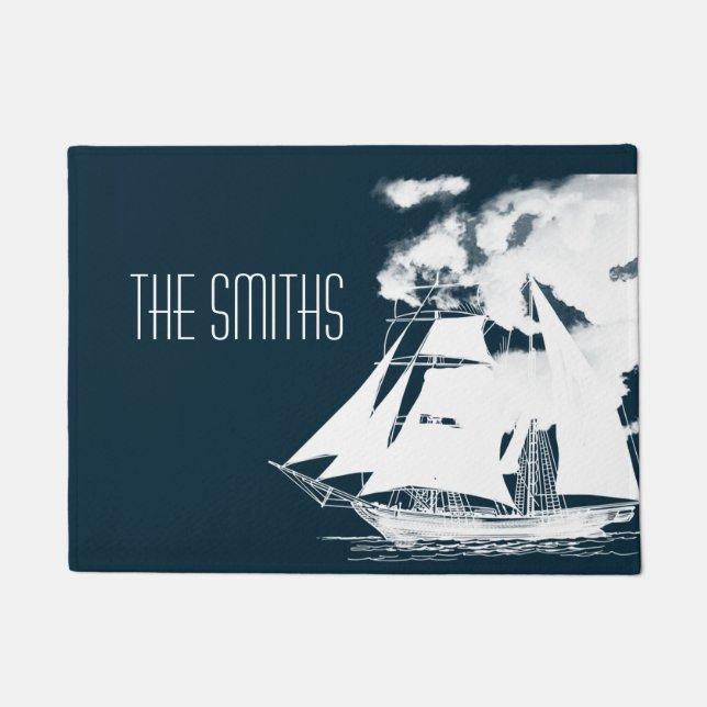 Felpudo Náutica de naves y nubes (Anverso)