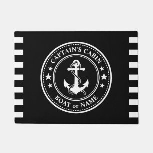 Felpudo Nautical Anchor Captain's Cabin Boat Name Black