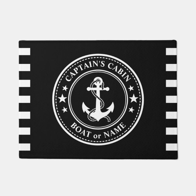 Felpudo Nautical Anchor Captain's Cabin Boat Name Black (Anverso)