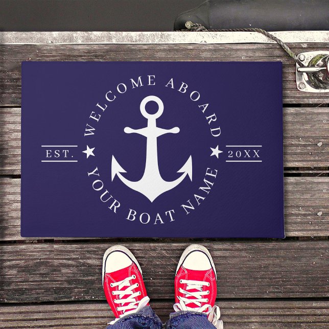 Felpudo Nautical Anchor Custom Boat Name Welcome Doormat (Nautical Anchor Custom Boat Name Welcome Aboard Doormat)