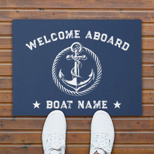 Felpudo Nautical Anchor Naval Azul bienvenida a bordo nomb