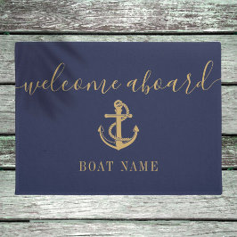 Felpudo Nautical Anchor Nombre de barco Azul Oro Abordo de