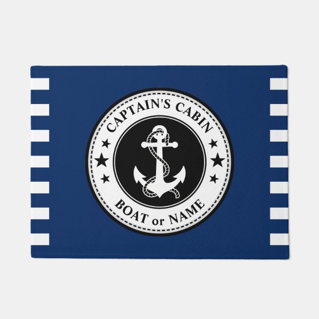 Felpudo Nautical Anchor Stars Captain Cabin Boin Nombre (Anverso)
