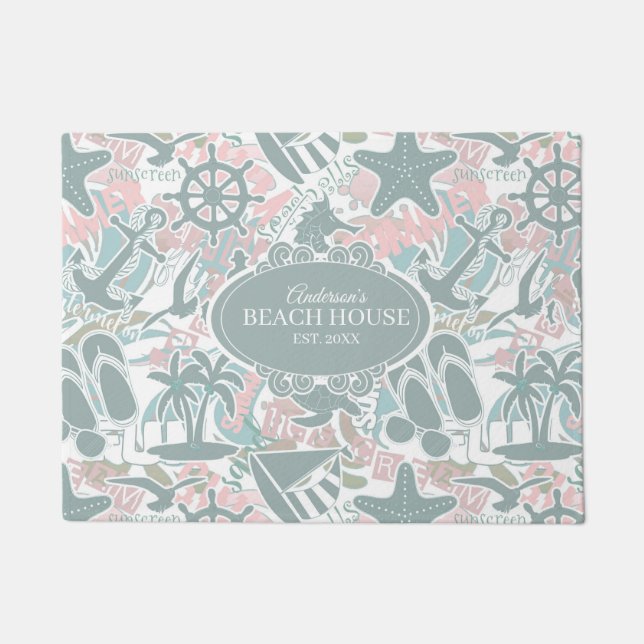 Felpudo Nautical Beach Collage Sage ID840 (Anverso)