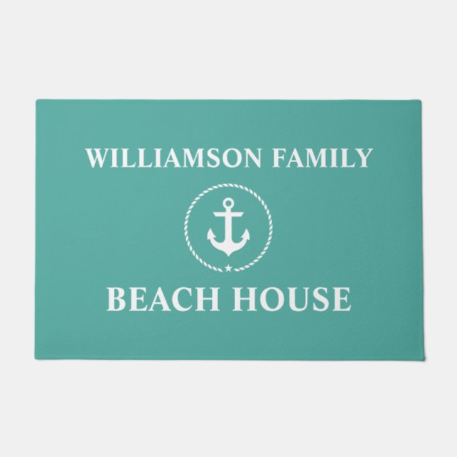 Felpudo Nautical Beach House Family Name Anchor Large (Anverso)