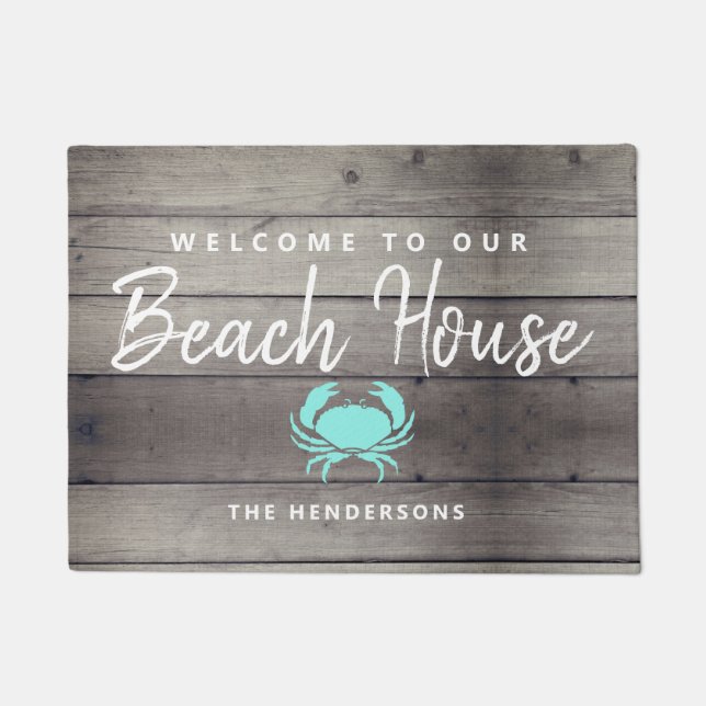 Felpudo Nautical Beach House Rustic Crab Personalizado (Anverso)