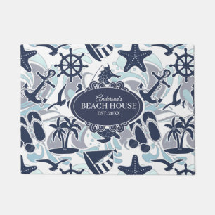 Felpudo Nautical Beach Pattern Navy ID839
