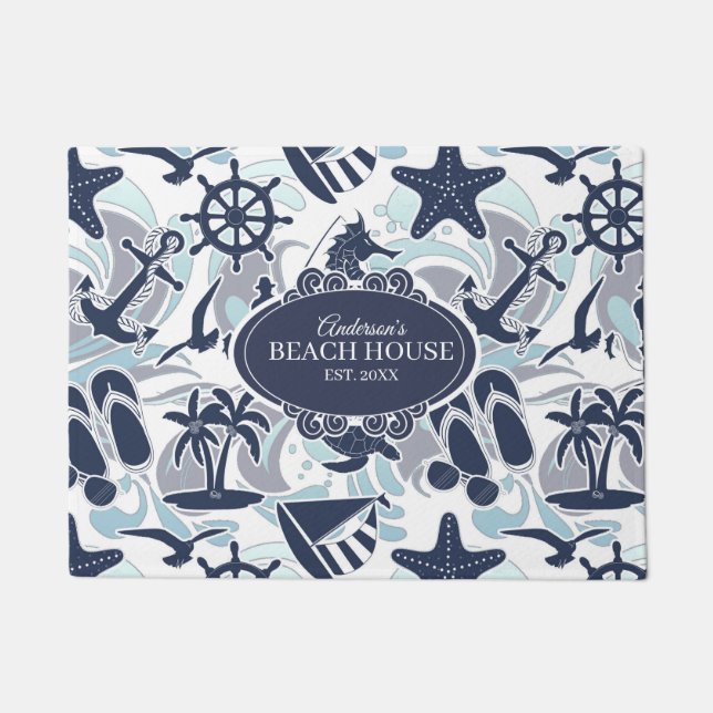 Felpudo Nautical Beach Pattern Navy ID839 (Anverso)