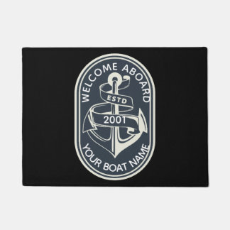 Felpudo Nautical Black "Bienvenido a bordo" personalizado