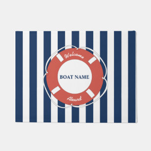 Felpudo Nautical Blue Strike Welcome Aboard Bote Name