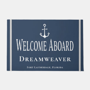 Felpudo Nautical Blue Welcome Yacht Bote Nombre Anchor