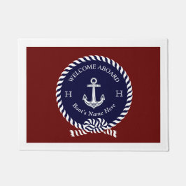 Felpudo Nautical Bote Name Anchor Rope Navy Blue Maroon