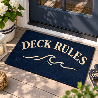 Felpudo Nautical Deck Rules Navy Blue Coastal Door Mat