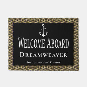 Felpudo Nautical Elegant Welcome Aboard Boat Nombre Anchor