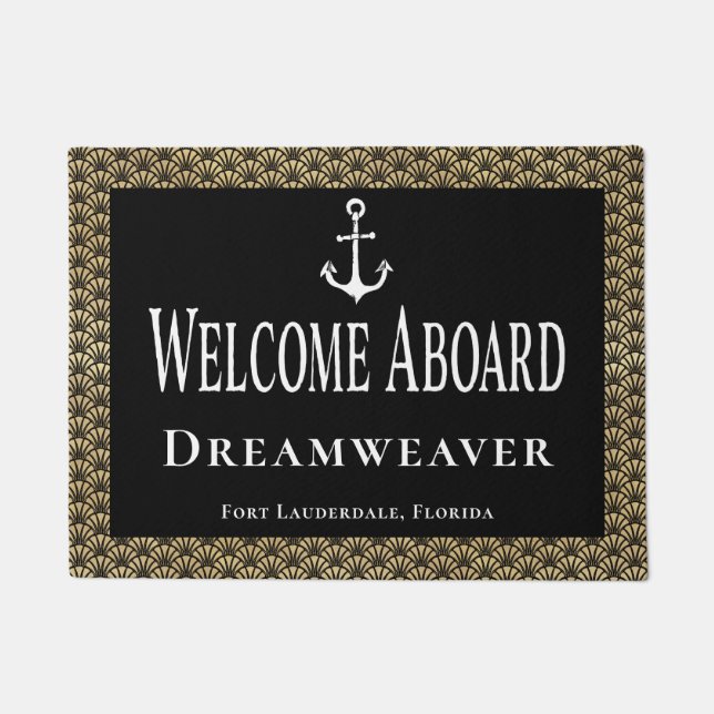 Felpudo Nautical Elegant Welcome Aboard Boat Nombre Anchor (Anverso)