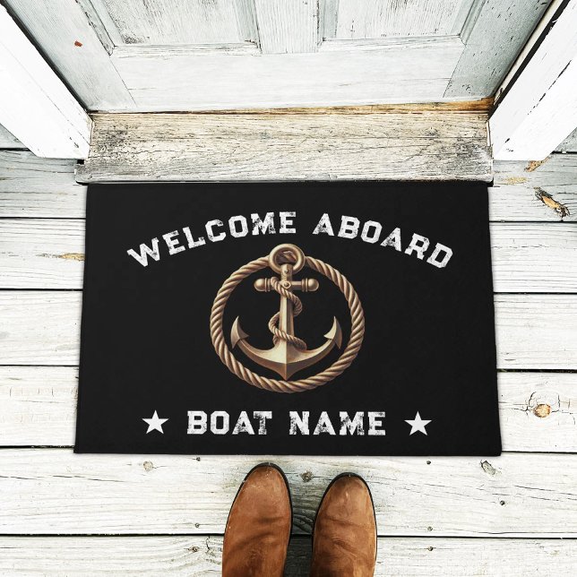 Felpudo Nautical Gold Anchor Black Welcome Aboard Bote (Subido por el creador)