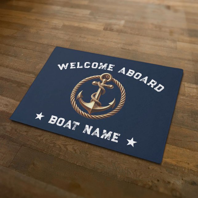 Felpudo Nautical Gold Anchor Naval Blue Welcome Aboard Bot (Subido por el creador)