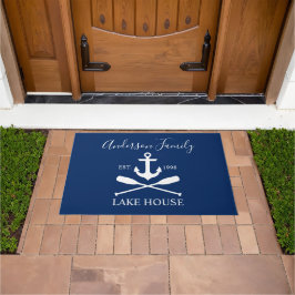 Felpudo Nautical Lake House Anchor Oars Family Navy Blue