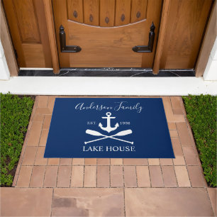 Felpudo Nautical Lake House Anchor Oars Family Navy Blue