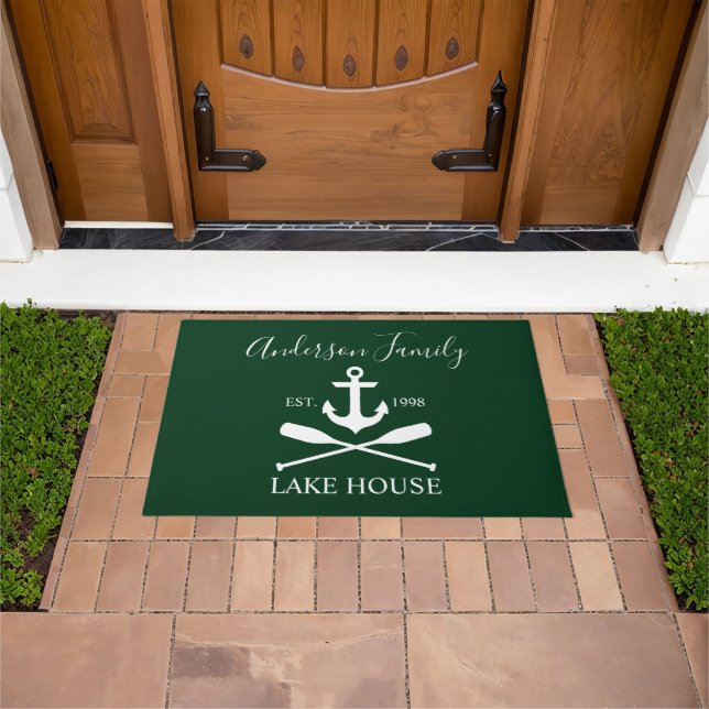 Felpudo Nautical Lake House Anchor Oars Nombre de la famil (Exterior)